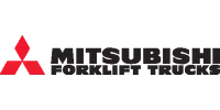 Mitsubishi Forklift Trucks logo with red three-diamond emblem and black bold text on white background