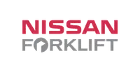 Nissan Forklift logo with red Nissan text and grey forklift graphic integrated into the word Forklift.