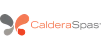 Caldera Spas logo with stylized orange and gray water droplet shapes and company name in orange and gray text.