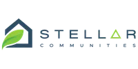 Stellar Communities logo with a house outline and green leaf integrated, emphasizing eco-friendly living.