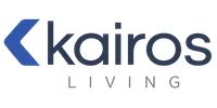 Kairos Living logo with a blue stylized 'K' and dark blue text on a transparent background