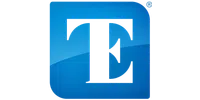 Blue square logo with a large black serif letter E and a registered trademark symbol