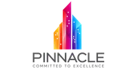 Colorful geometric skyscraper icon with Pinnacle company name and committed to excellence tagline.
