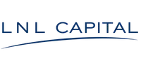 LNL Capital company logo with dark blue text and a curved line underneath on a transparent background
