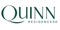 Logo of Quinn Residences featuring elegant green serif typography on transparent background.