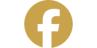 Black Facebook logo inside a gold circular background symbolizing social media branding.