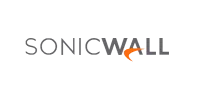 SonicWall logo in gray font with an orange swoosh accent, representing cybersecurity and network protection.