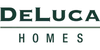 DeLuca Homes logo with dark green text and line on a transparent background
