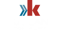 Kaplan Companies logo with blue and red stylized arrows and white text on black background