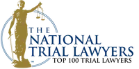 Logo of The National Trial Lawyers featuring Lady Justice holding scales inside a blue circle