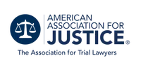 Logo of the American Association for Justice with scales of justice and text for trial lawyers