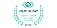 Expertise.com badge for Best Car Accident Lawyers in League City 2022 with laurel wreath and logo.