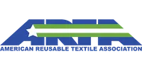 American Reusable Textile Association logo with blue letters and green and white stripes with a star.