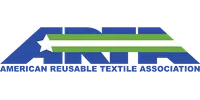 Logo of American Reusable Textile Association with blue, white, and green colors and a star element.