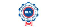 Blue and red HLAC Accredited Laundry seal with stars and ribbon badge design