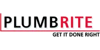 PlumbRite logo with black and red text featuring bold letters and red underline