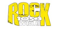 Bold, distressed yellow text reading ROCK with white text 105.3 WRLO on a black background.