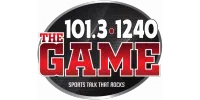 Logo of The Game radio station with frequencies 101.3 and 1240, tagline Sports Talk That Rocks.