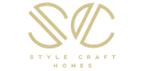 Style Craft Homes logo with stylized overlapping S and C letters in gold on black background