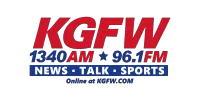 KGFW radio station logo with 1340 AM and 96.1 FM frequencies featuring news, talk, and sports programming.