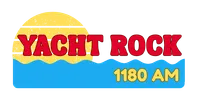 Yacht Rock radio logo with red text, yellow sun, and blue waves displaying 1180 AM frequency.