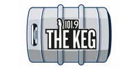 Logo of 101.9 The Keg with stylized guitar on a silver beer keg background