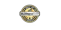 Best of Business Rate 2024 gold award badge with upward graph and stars on black background