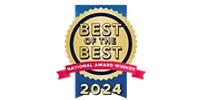 Gold and blue badge with text Best of the Best National Award Winners 2024 on red ribbon