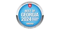 Best of Georgia 2024 award badge with blue center and silver rim featuring medical society logo.