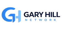 Gary Hill Network logo with stylized blue GH letters and bold black text on white background