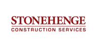 Stonehenge Construction Services logo with red text on transparent background