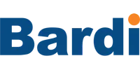 Logo of Bardi featuring bold blue lettering and an orange dot, representing modern branding and design.