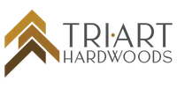 TriArt Hardwoods logo with three stylized brown wood planks forming an upward arrow beside the company name