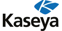 Kaseya company logo with stylized blue and white geometric symbol above black text