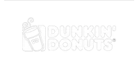 Dunkin' Donuts logo with a stylized coffee cup and bold white text on a black background.