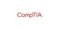 CompTIA logo in bold red letters on a white background, symbolizing technology education and certification.