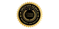 Gold and black 2025 Finalist badge for Minority-Owned/LED MSP Titans of the Industry Awards with laurel wreath