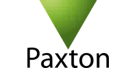 Paxton company logo with green gradient triangle pointing down over black text on white background.