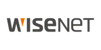 Wisenet logo with bold black letters and a distinctive orange triangle in the letter I on white background