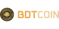 BDTcoin digital cryptocurrency logo with gold coin featuring a lotus and circuit design on black background.