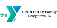 YMCA Sport Clip Family logo with teal and blue Y symbol and Georgetown, TX text