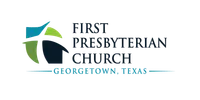 Logo of First Presbyterian Church in Georgetown, Texas with stylized cross and modern design.