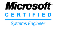 Microsoft Certified Systems Engineer logo with black and blue text on transparent background
