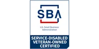 U.S. Small Business Administration logo with Service-Disabled Veteran-Owned Certified text in blue and red