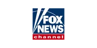 Fox News Channel logo with bold white text on blue and red background featuring dynamic white lines.