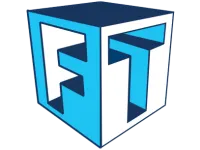 3D cube logo with blue and white faces featuring bold stylized letters F and T