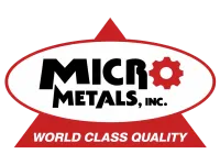 Micro Metals, Inc. logo with red gear icon and tagline World Class Quality on red triangular background