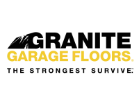 Granite Garage Floors logo with bold yellow and black text highlighting strength and durability.