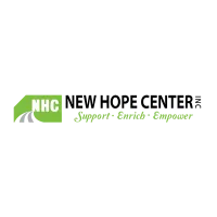 New Hope Center logo with green house shape, road graphic, and tagline Support, Enrich, Empower