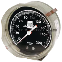 Analog pressure gauge with black face, white markings, and needle pointing near 150 marked Salem and Part No 787.